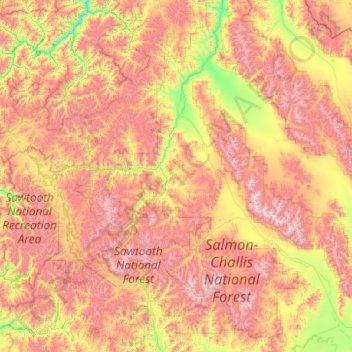 Mapa topográfico Custer County, altitud, relieve