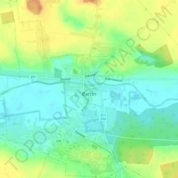 Mapa topográfico Barcin, altitud, relieve
