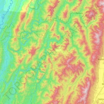 Mapa topográfico Nungba, altitud, relieve
