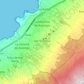 Mapa topográfico La Matanza de Acentejo, altitud, relieve