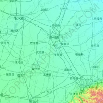 Mapa topográfico Dezhou City, altitud, relieve