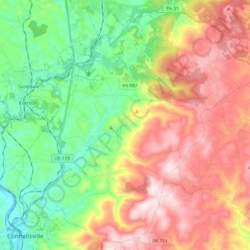 Mapa topográfico Bullskin Township, altitud, relieve