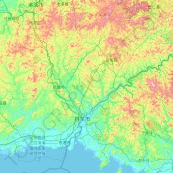 Mapa topográfico Dandong City, altitud, relieve