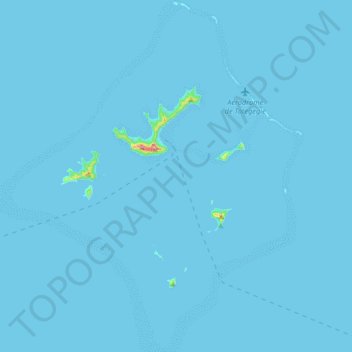 Mapa topográfico Gambier Islands, altitud, relieve