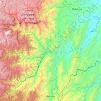 Mapa topográfico Rioblanco, altitud, relieve