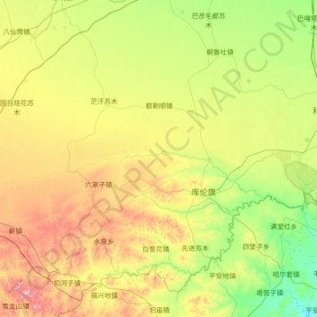 Mapa topográfico 库伦旗, altitud, relieve