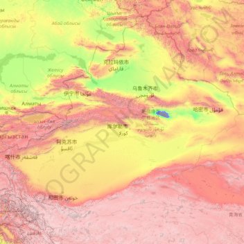 Mapa topográfico 新疆维吾尔自治区, altitud, relieve