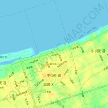 Mapa topográfico Zhongjie Subdistrict, altitud, relieve
