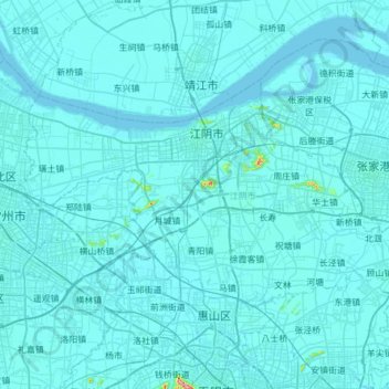 Mapa topográfico Jiangyin City, altitud, relieve