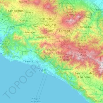 Mapa topográfico San Jose Province, altitud, relieve