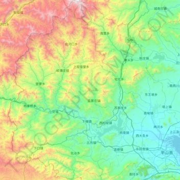 Mapa topográfico 平山县, altitud, relieve
