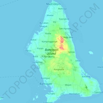 Mapa topográfico Bantayan Island, altitud, relieve