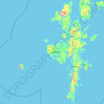 Mapa topográfico Shetland, altitud, relieve