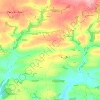 Mapa topográfico Poughill, altitud, relieve