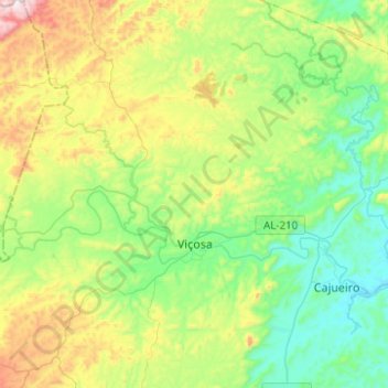 Mapa topográfico Viçosa, altitud, relieve