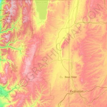 Mapa topográfico Rich County, altitud, relieve