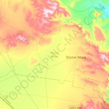 Mapa topográfico Doctor Mora, altitud, relieve
