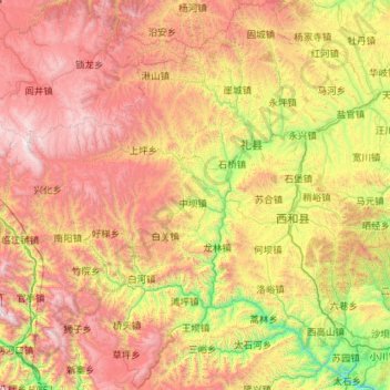 Mapa topográfico Li County, altitud, relieve
