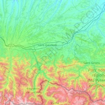 Mapa topográfico Saint-Gaudens, altitud, relieve