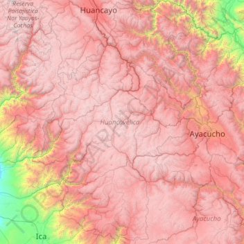 Mapa topográfico Huancavelica, altitud, relieve