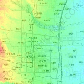 Mapa topográfico Qiaodong Subdistrict, altitud, relieve