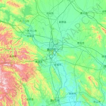 Mapa topográfico 襄阳市, altitud, relieve