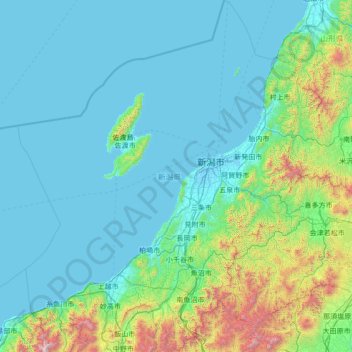 Mapa topográfico Niigata Prefecture, altitud, relieve