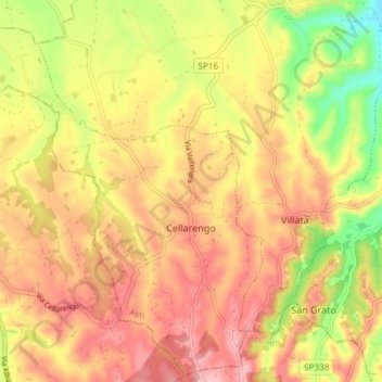 Mapa topográfico Cellarengo, altitud, relieve