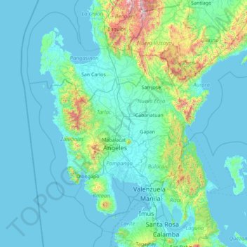 Mapa topográfico Central Luzon, altitud, relieve