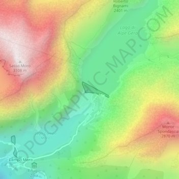 Mapa topográfico Diga di Alpe Gera, altitud, relieve