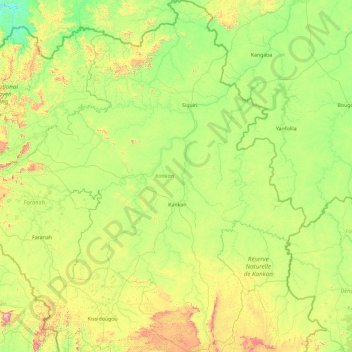 Mapa topográfico Región de Kankan, altitud, relieve