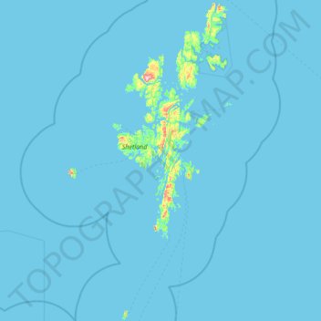 Mapa topográfico Shetland, altitud, relieve