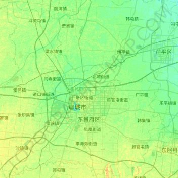 Mapa topográfico Dongchangfu District, altitud, relieve
