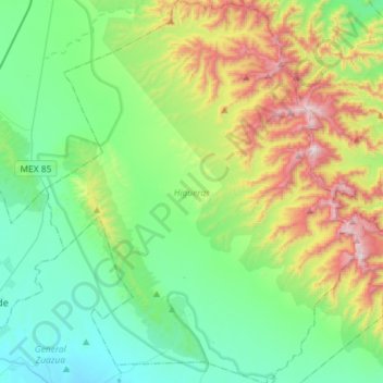 Mapa topográfico Higueras, altitud, relieve