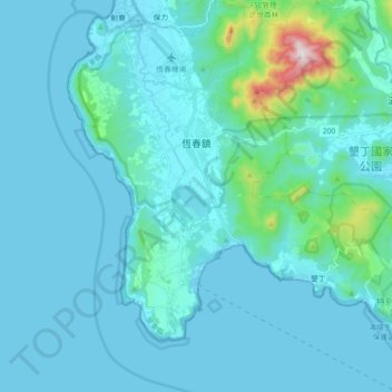 Mapa topográfico 恆春鎮, altitud, relieve