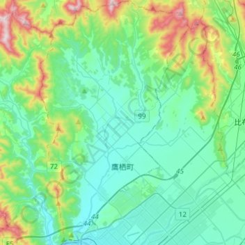 Mapa topográfico Takasu, altitud, relieve