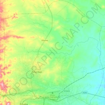 Mapa topográfico Enugu East, altitud, relieve