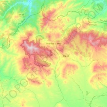 Mapa topográfico Theniet El Had, altitud, relieve