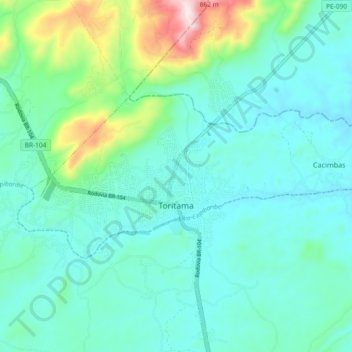 Mapa topográfico Toritama, altitud, relieve