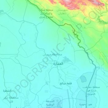 Mapa topográfico Maysan Governorate, altitud, relieve