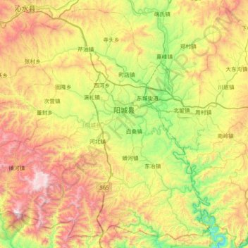 Mapa topográfico 阳城县, altitud, relieve