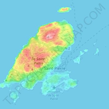 Mapa topográfico Saint-Pierre, altitud, relieve