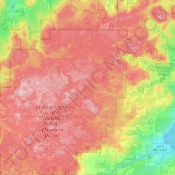 Mapa topográfico Town of Washburn, altitud, relieve