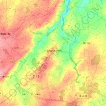 Mapa topográfico Hénanbihen, altitud, relieve