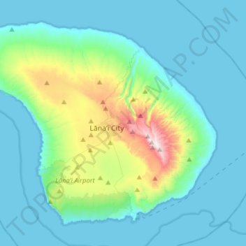 Mapa topográfico Lānaʻi, altitud, relieve
