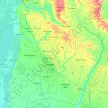Mapa topográfico Estado de Imo, altitud, relieve