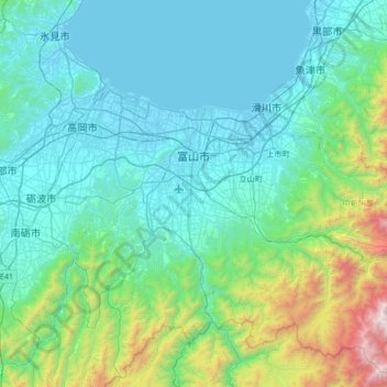 Mapa topográfico Toyama, altitud, relieve