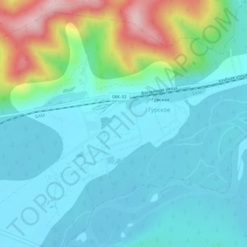 Mapa topográfico Gurskoye, altitud, relieve