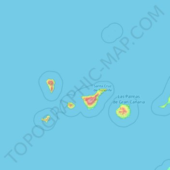 Mapa topográfico Canary Islands, altitud, relieve