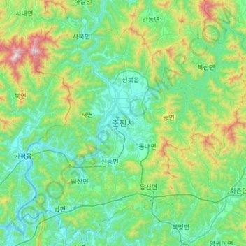 Mapa topográfico Chuncheon-si, altitud, relieve